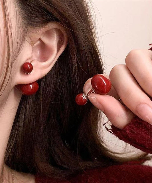 Boucles d'oreilles à tige Art Red en argent sterling Love Twoin One - Urbann-Vibe