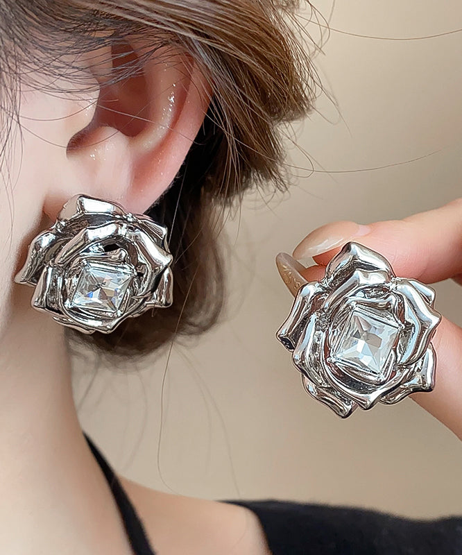 Boucles d'oreilles à tige en alliage de zirconium et rose Art Silk - Urbann-Vibe