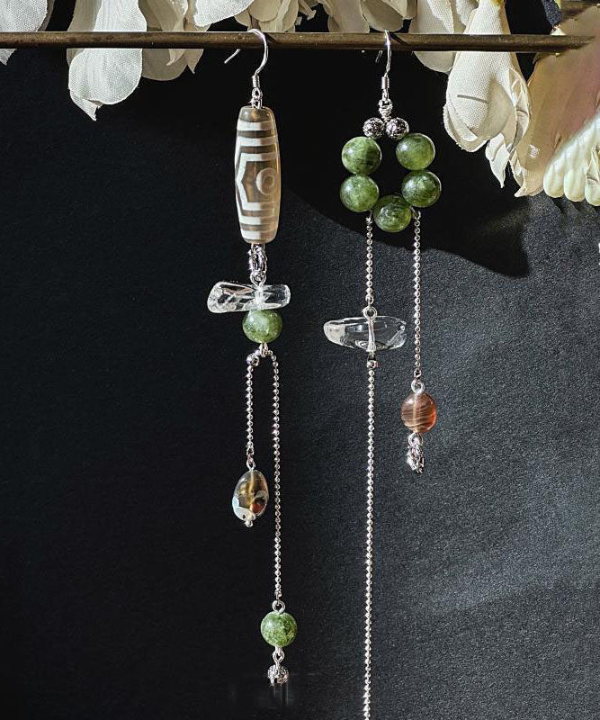 Boucles d'oreilles pendantes asymétriques en cristal d'agate et calcédoine, surdorées en cuivre Art Silk - Urbann-Vibe