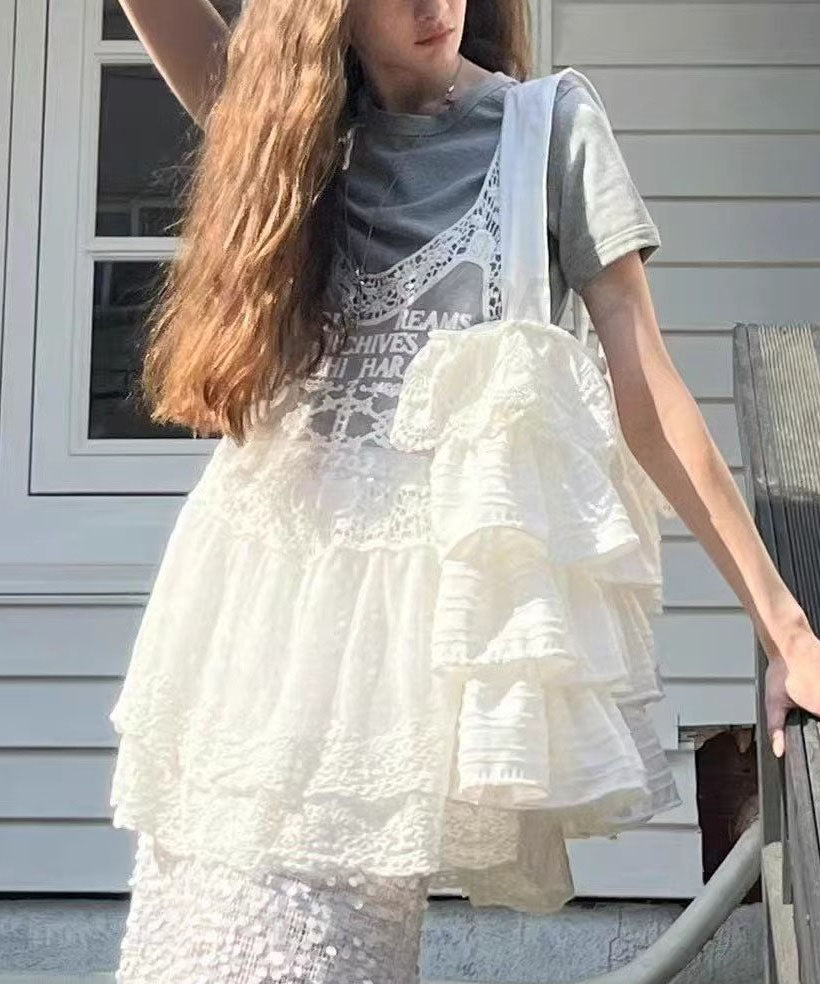 Sac à main en coton blanc à volants superposés - Urbann-Vibe
