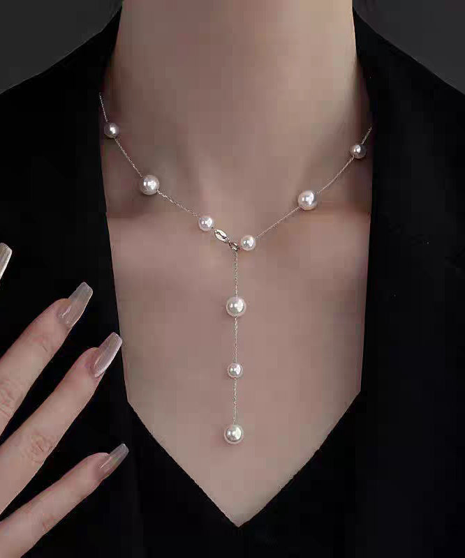 Collier avec pendentif en alliage d'acier inoxydable blanc et perle - Urbann-Vibe