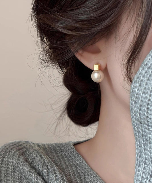 Boucles d'oreilles à tige en argent sterling et perles surdorées Art White - Urbann-Vibe