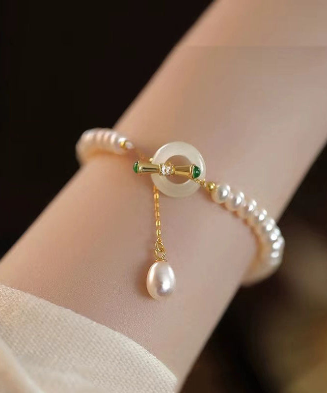 Bracelet à breloques en argent sterling et perles blanches - Urbann-Vibe