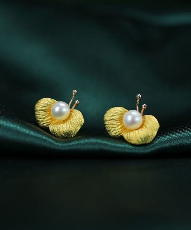 Boucles d'oreilles papillon en argent sterling jaune doré avec perles - Urbann-Vibe