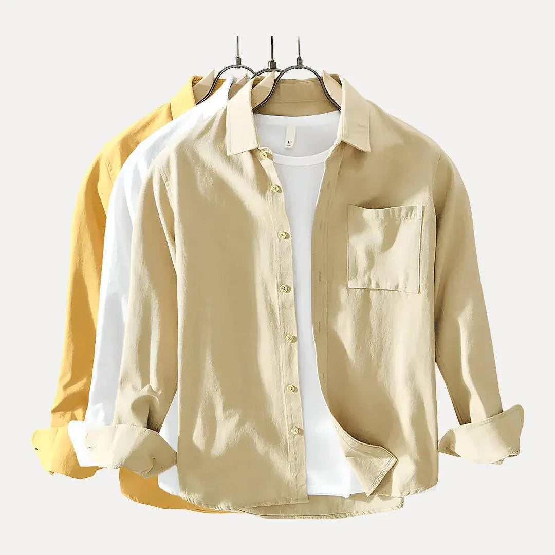 White minimalist tailored summer shirt with premium fabric and elegant slim cut for men