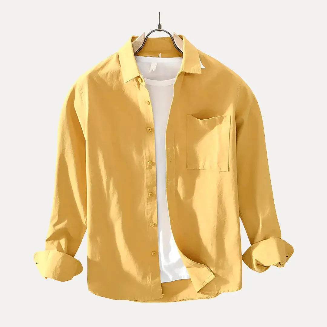 White minimalist tailored summer shirt with premium fabric and elegant slim silhouette