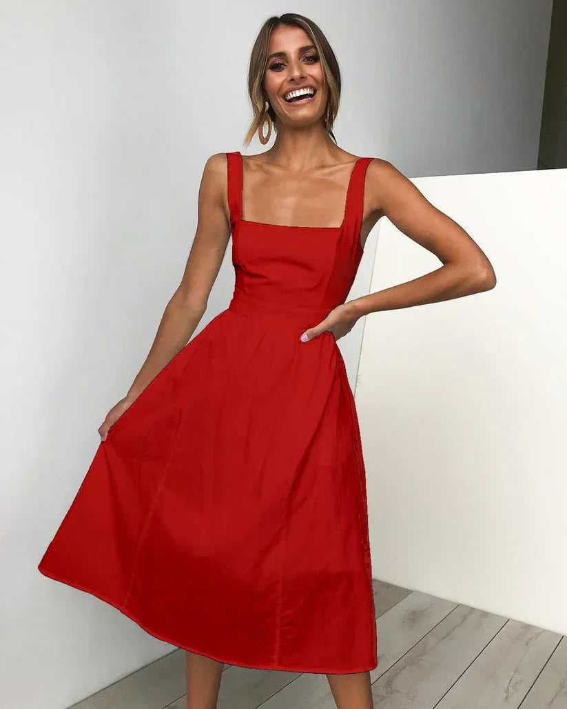Women's solid color formal evening gown with timeless silhouette and elegant comfortable fit