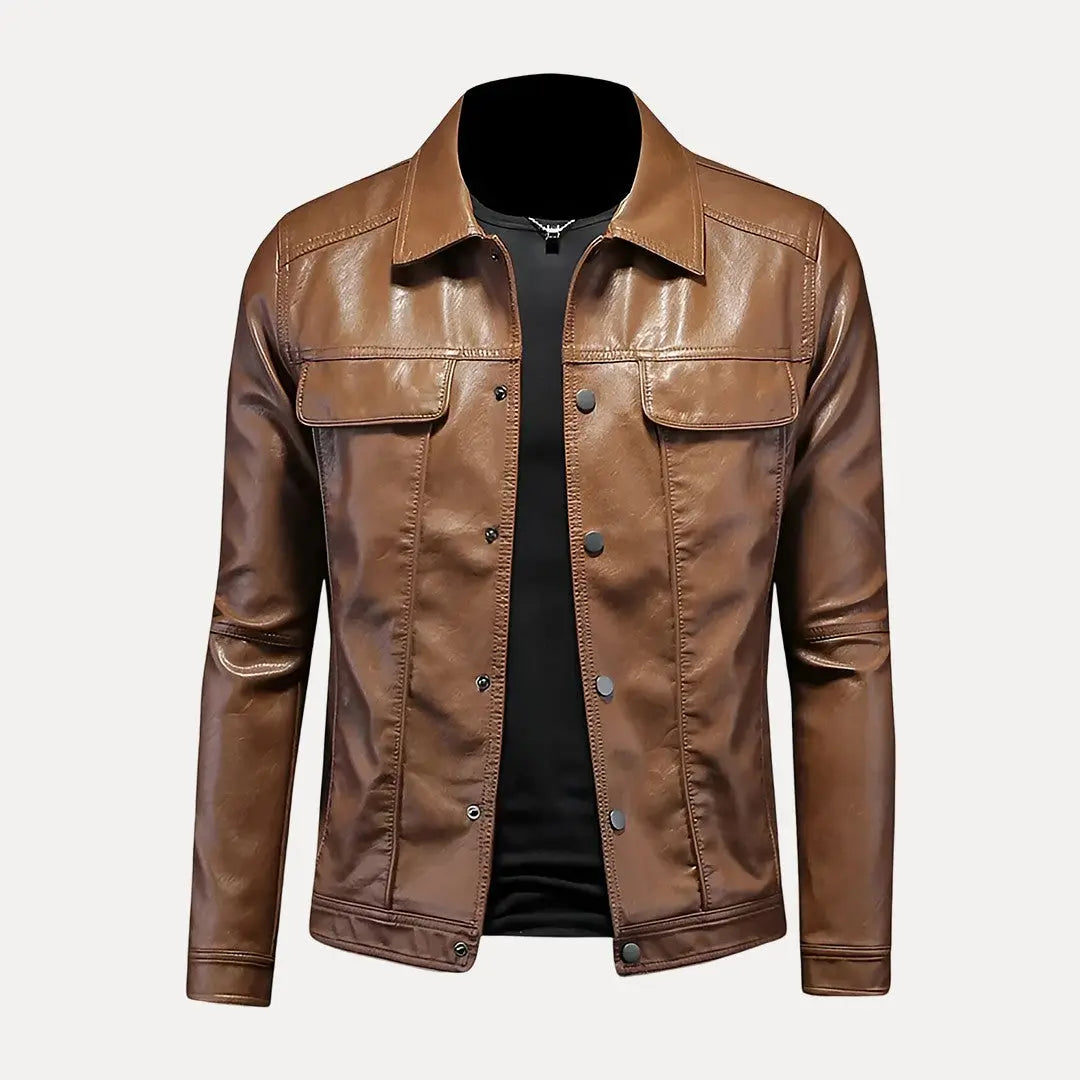 Aspen Explorer brown premium leather jacket button-up front classic rugged everyday style