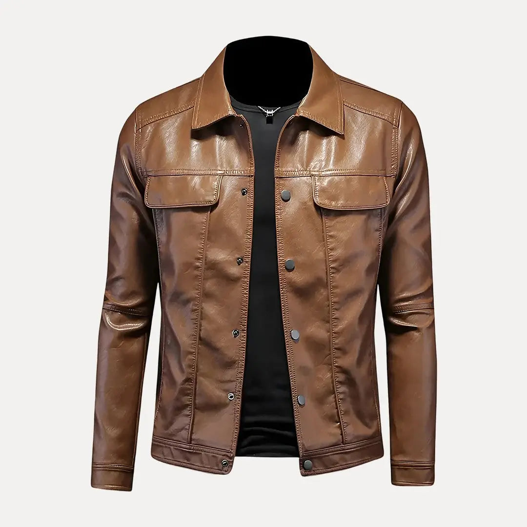Aspen Explorer brown premium leather jacket button-up front classic rugged everyday style