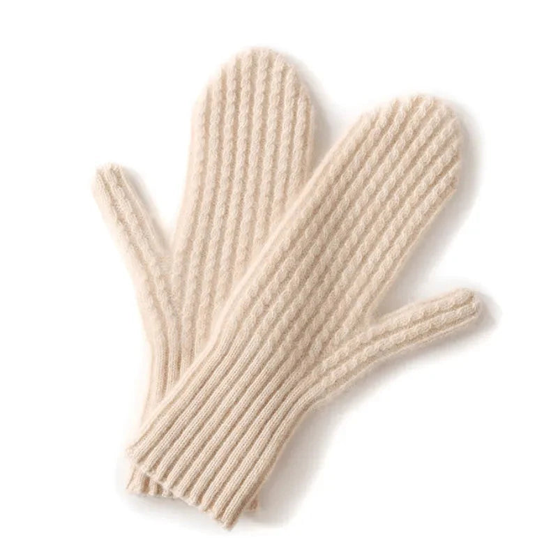 Women's ribbed knit 100% wool winter gloves warm lightweight breathable cozy fit