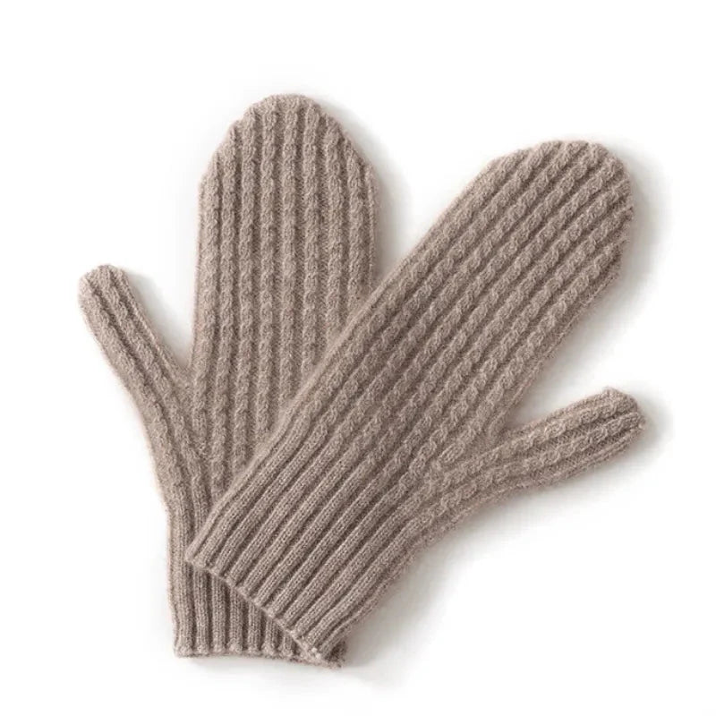 Women's 100% wool ribbed knit gloves warm lightweight breathable cozy winter solid color