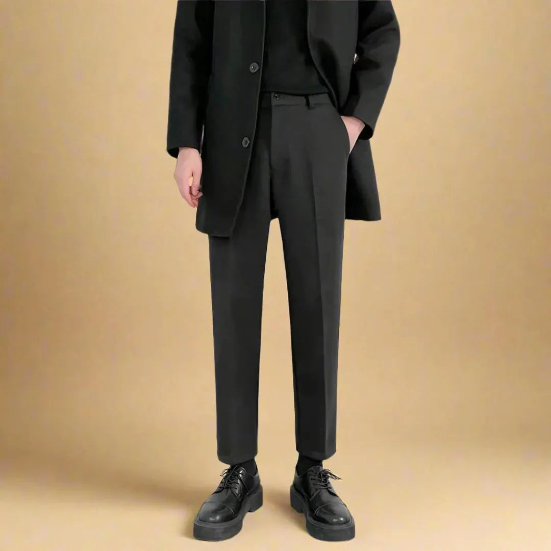 Aspen charcoal wool-blend tailored trousers, structured slim fit with refined silhouette for professionals