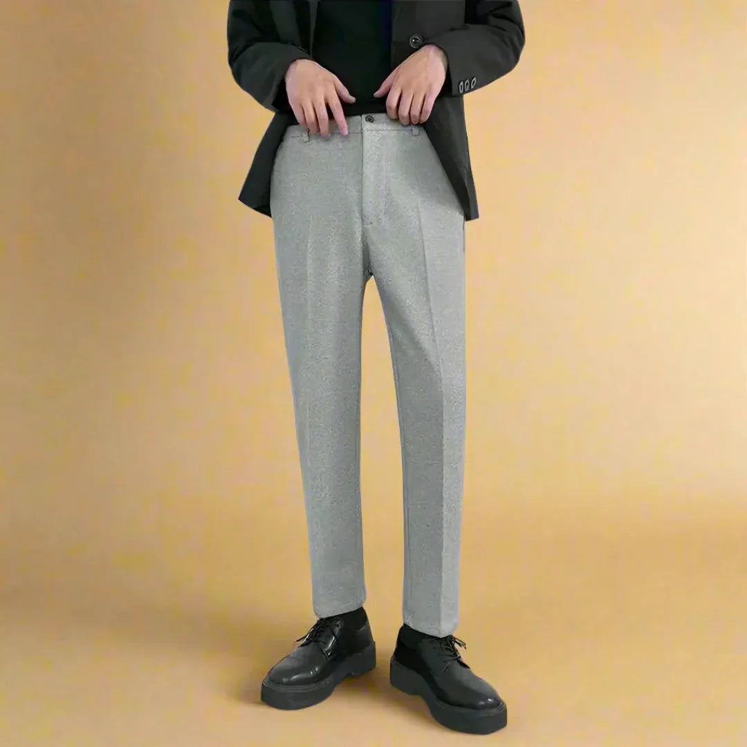 Aspen charcoal wool-blend tailored trousers, structured slim fit with refined silhouette for professionals