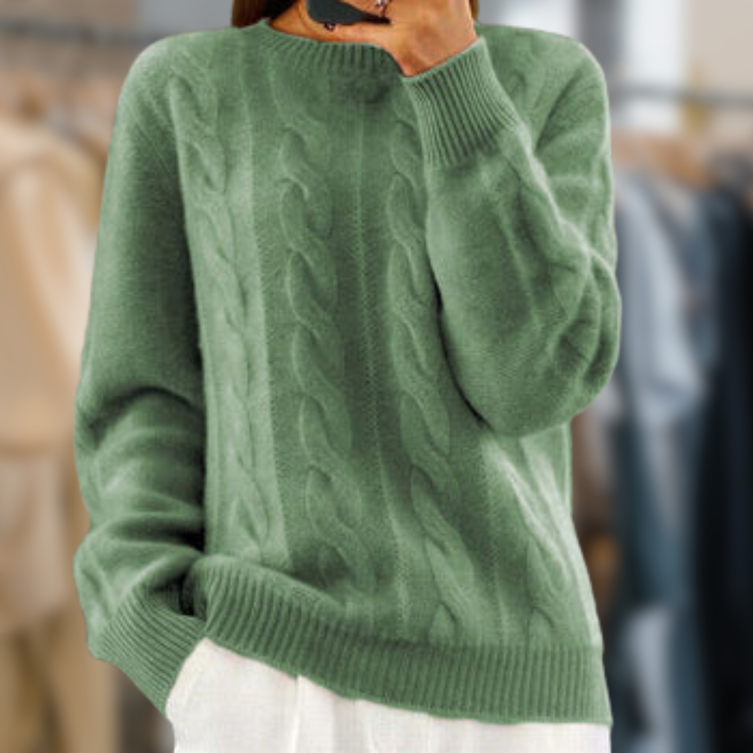 Women's soft knit sweater in neutral tones, relaxed fit with breathable contemporary knitwear design