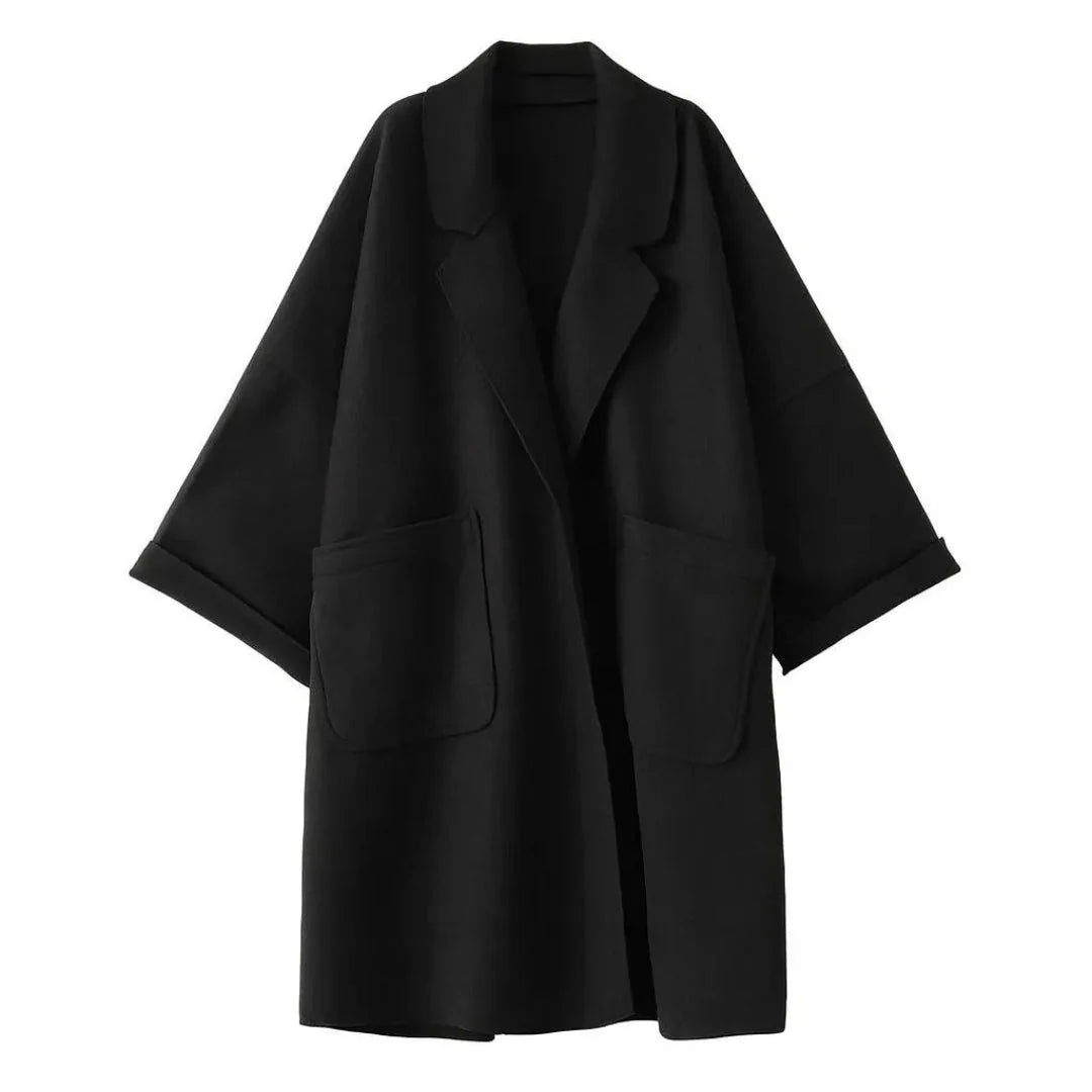 Oversized wool-blend trench coat relaxed fit dropped shoulders large front pockets women