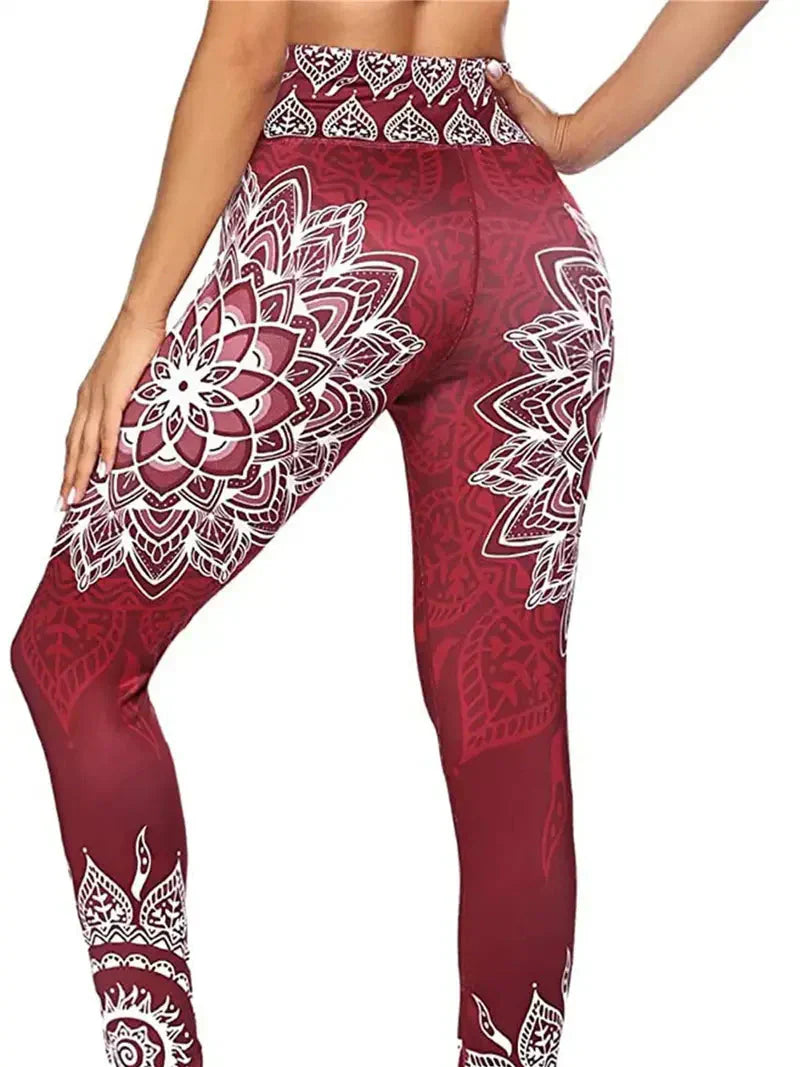 Women's high-waisted floral yoga pants stretchy spandex leggings for fitness and daily wear
