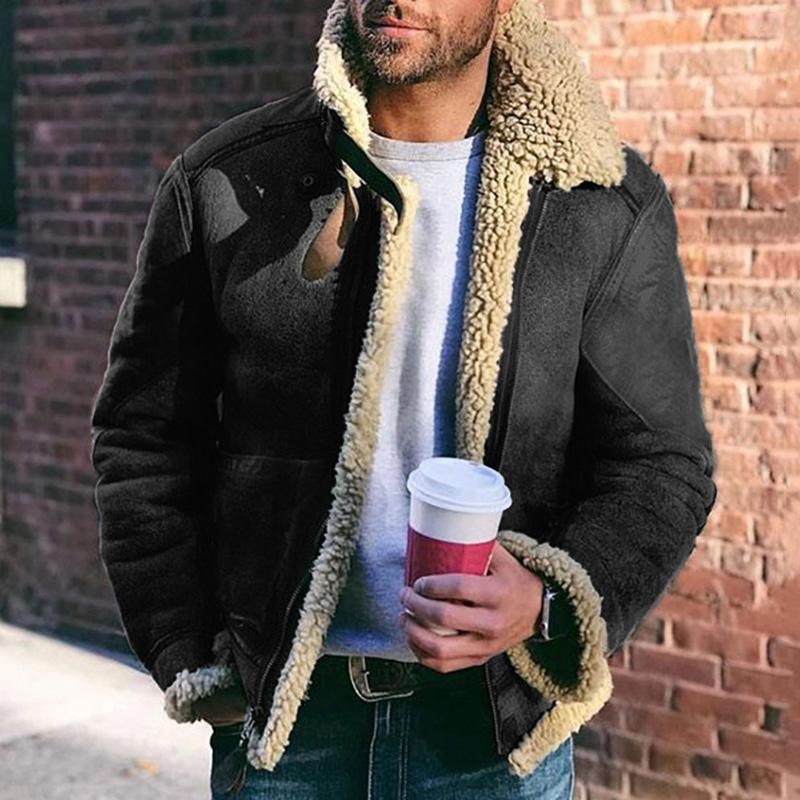 Men's brown aviator jacket classic fit shearling trim collar reinforced elbows vintage PU leather