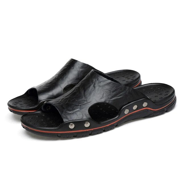 Men's breathable synthetic leather sandals with non-slip rubber sole for casual warm-weather comfort