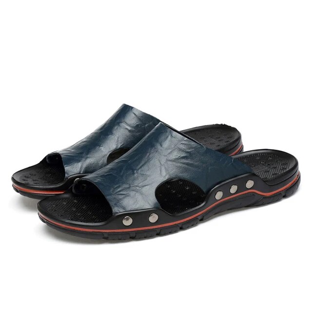 Men's breathable synthetic leather sandals with non-slip rubber sole for casual comfort