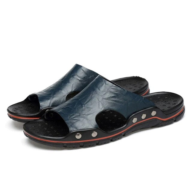 Men's breathable synthetic leather sandals with non-slip rubber sole for casual comfort