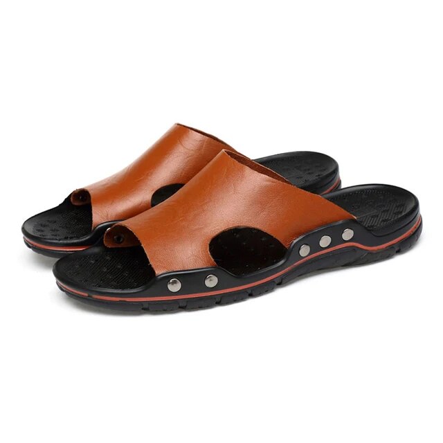 Men's breathable synthetic leather sandals with non-slip rubber sole for casual warm-weather comfort