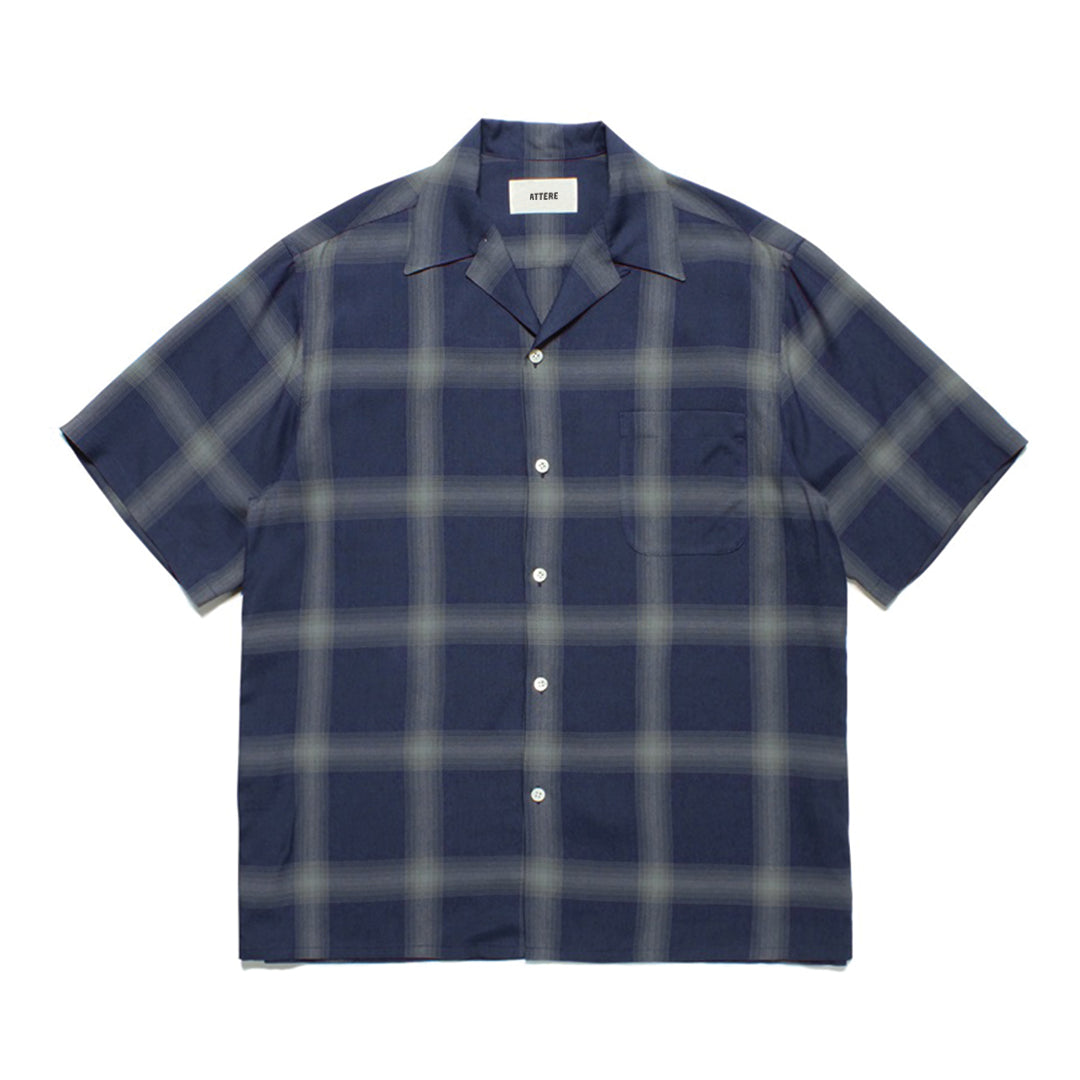 Men's shadow plaid Cuban shirt in neutral tones, short-sleeve premium cotton blend smart casual fit