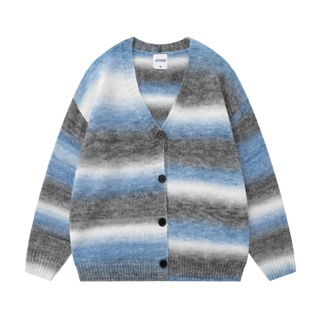 Women's oversized striped cardigan wool blend soft gradient cozy loose-fit layering piece