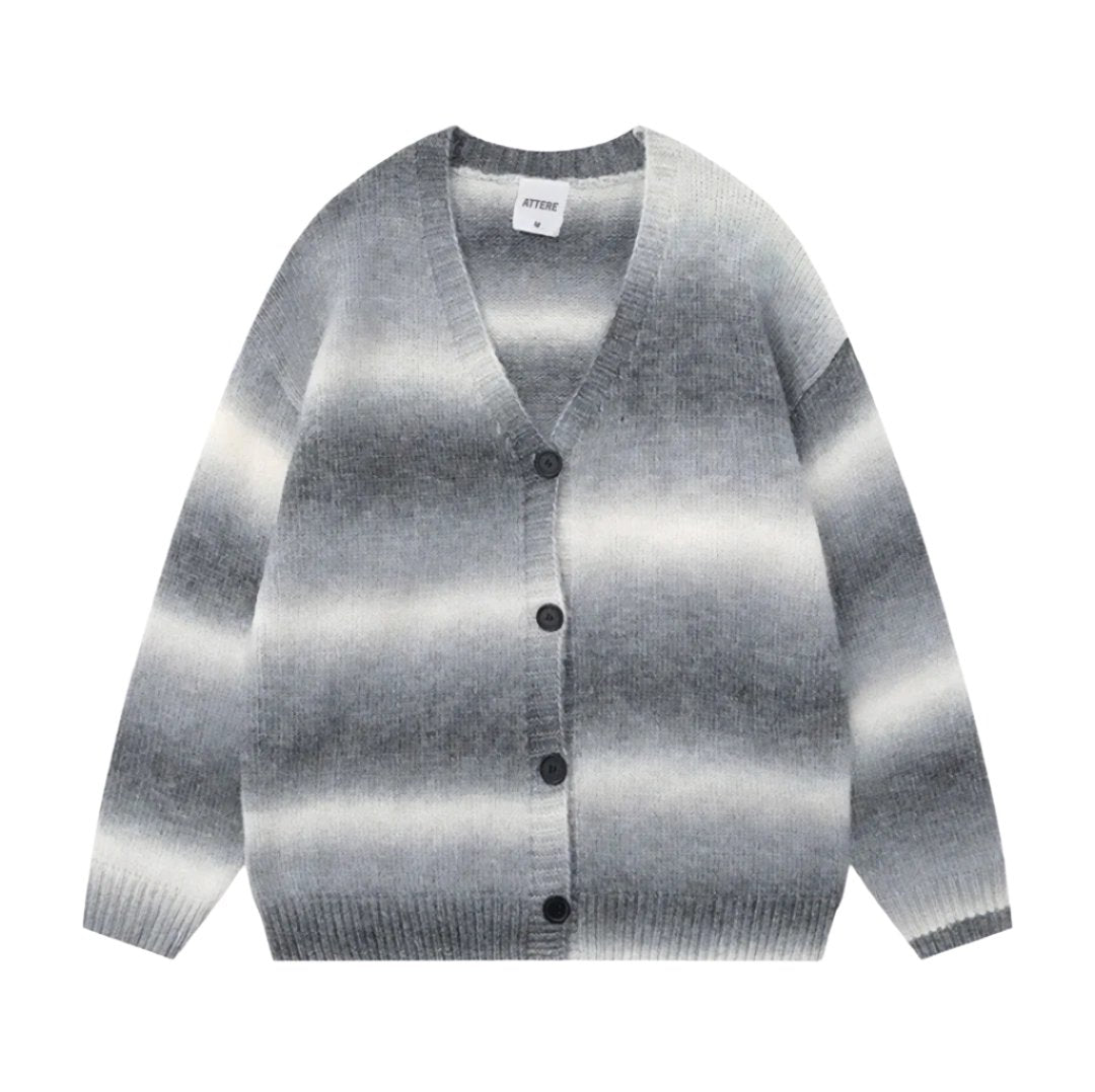 Women's oversized striped cardigan wool blend soft gradient cozy relaxed fit layering piece