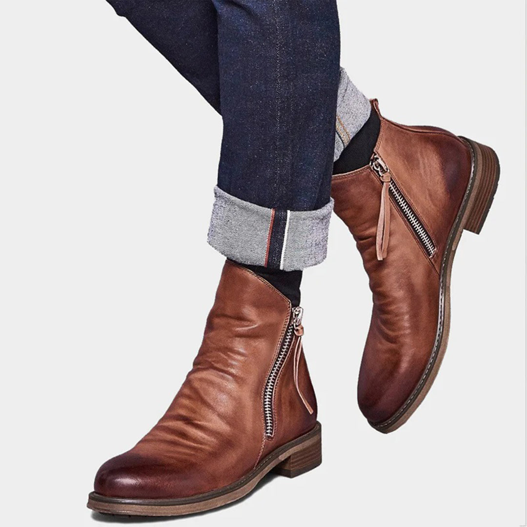 Men's casual ankle boots loose silhouette side zip closure autumn style slip-on comfort durable build