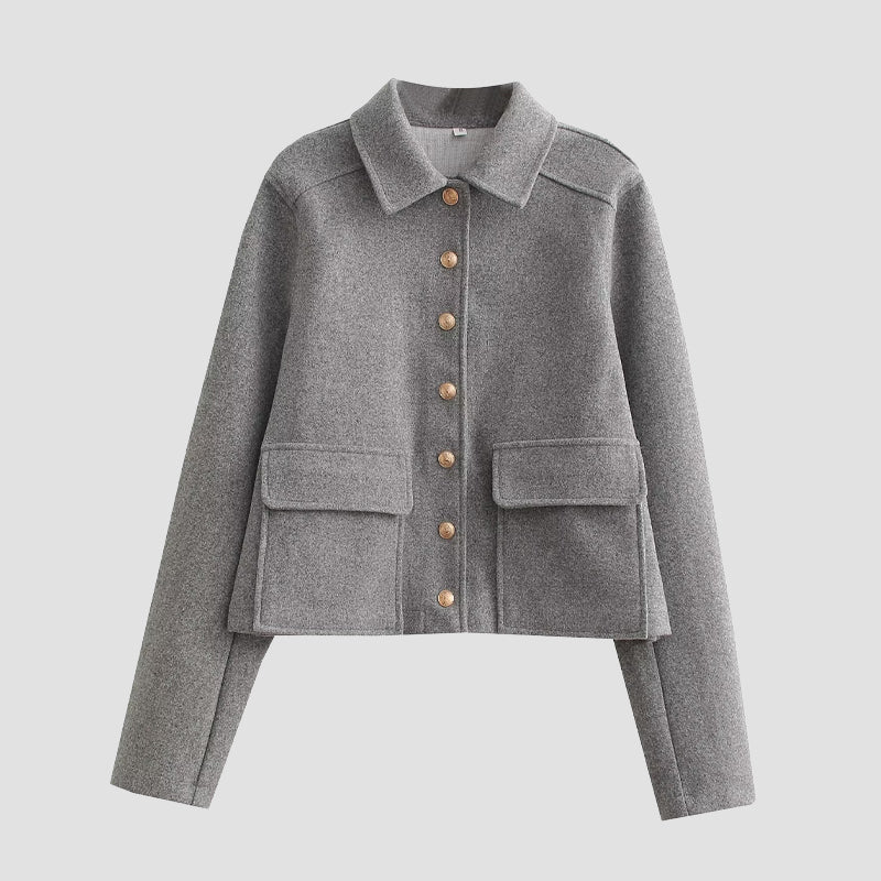 Women's short coat lightweight modern cut urban chic Parisian-inspired elegant silhouette daily wear