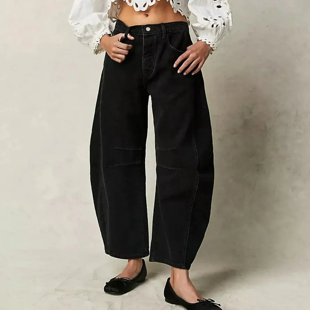 Women's mid-rise wide-leg comfort jeans soft stretch denim relaxed fit everyday casual wear