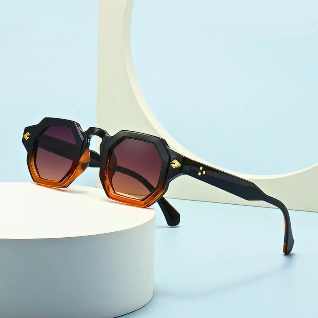 Aurelia polygon sunglasses geometric frame gold accents UV400 lightweight unisex vintage modern style