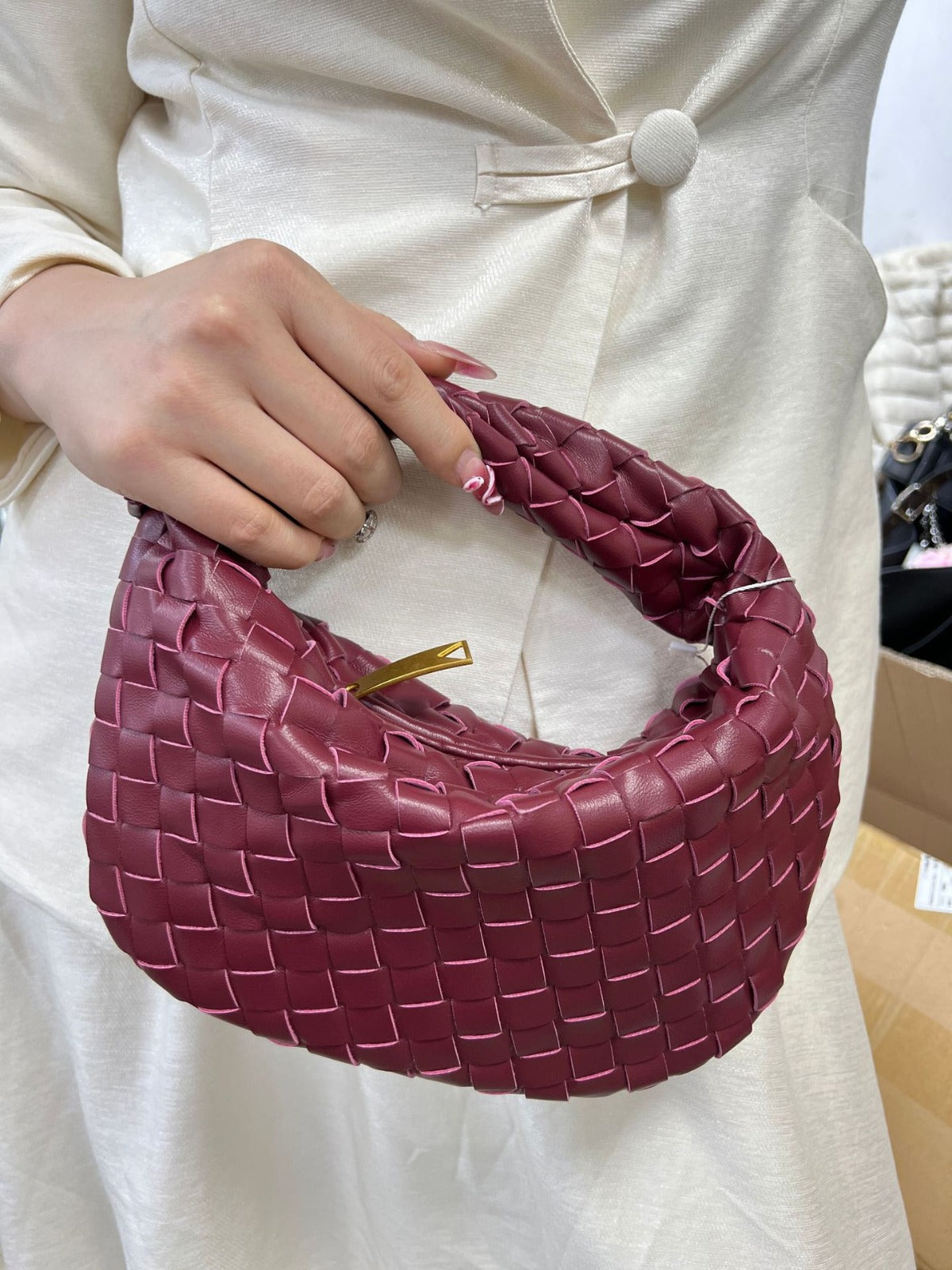 Danielle woven mini handbag vegan leather structured texture compact chic timeless women
