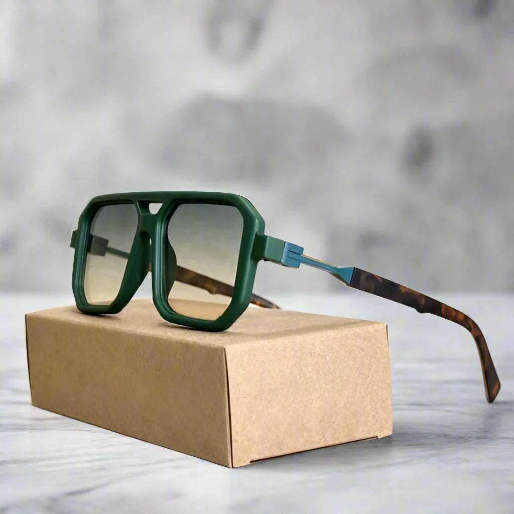 Aurelian Shades square-frame sunglasses with hexagonal lenses and gold accents for fashion-forward style