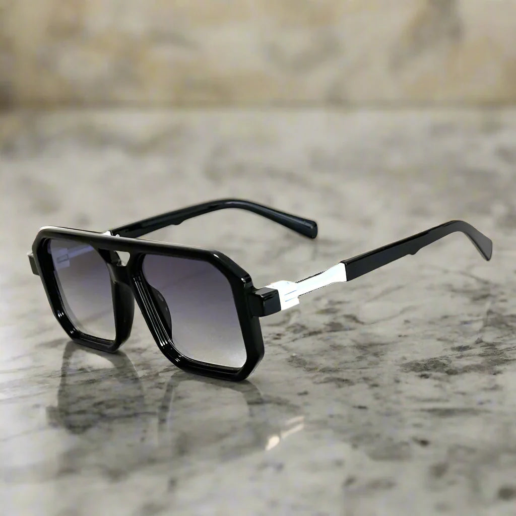 Aurelian Shades square sunglasses hexagonal lenses gold accents bold geometric fashion-forward design