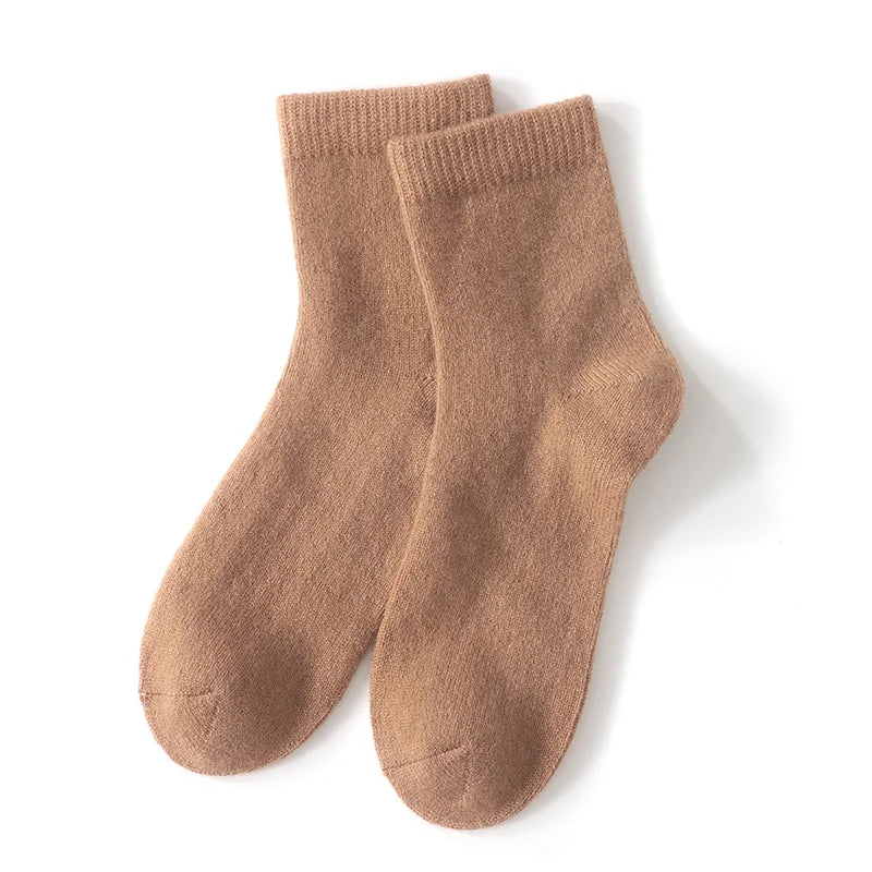 Aurora cozy cashmere socks in warm neutral thick-knit plush construction for cold weather lounging