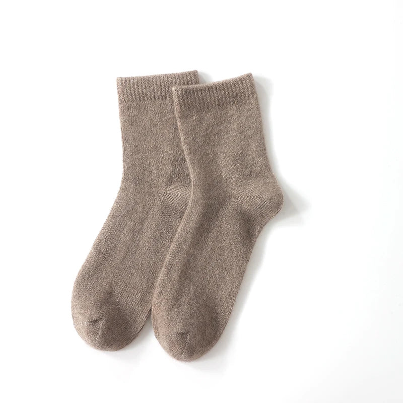 Aurora cozy cashmere socks in neutral tones, thick-knit plush design for cold weather lounging