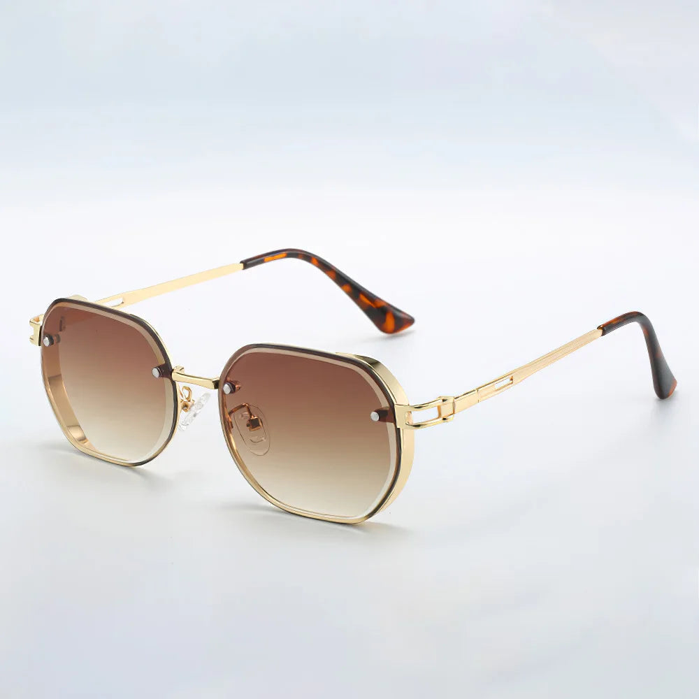 Purple gradient octagonal sunglasses gold frame geometric luxury women fashion eyewear bold statement