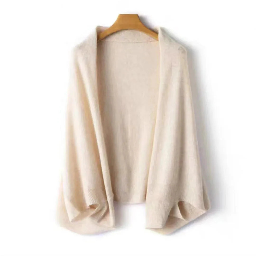 Women's open-front wool shawl cardigan lightweight breathable relaxed draped knit layer