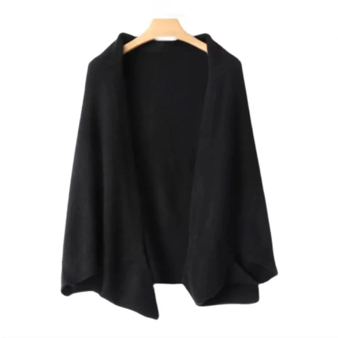 Women's open-front wool shawl cardigan lightweight breathable knit relaxed draped fit