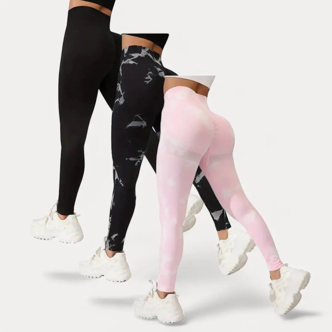 Aurora tie-dye marble high-waist scrunch butt lift leggings 3-piece set for women athletes