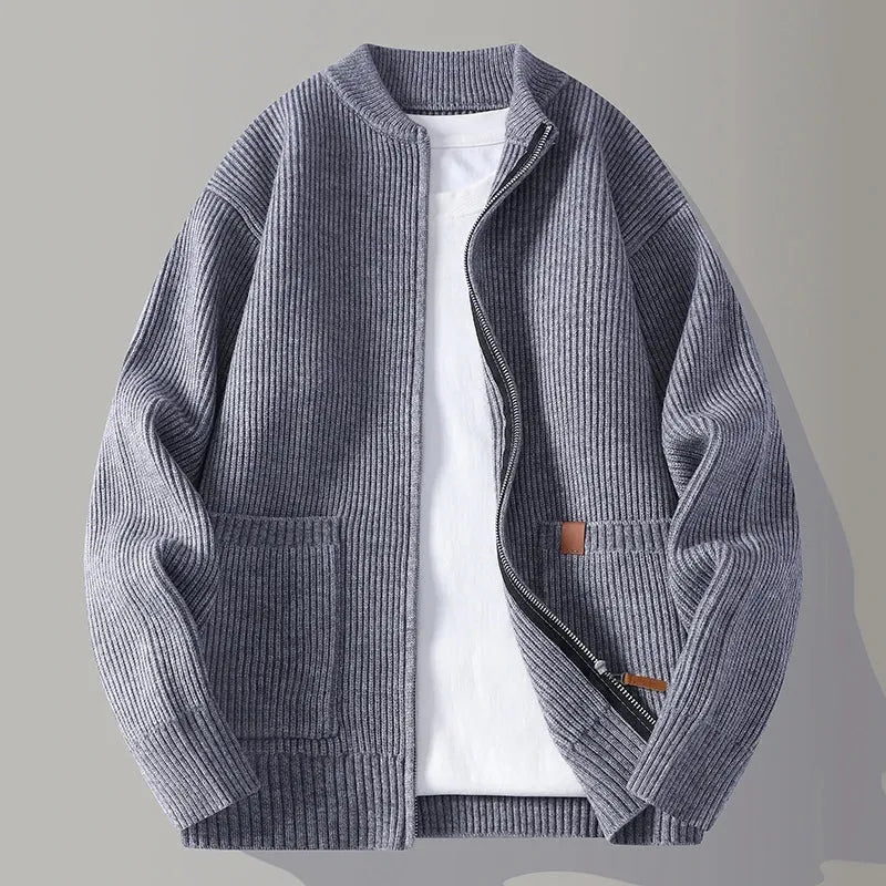 Austin ribbed knit zip jacket casual lightweight layering warmth with functional front zip pockets