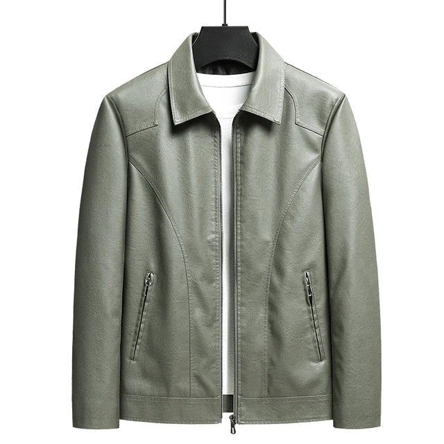 Men's black faux leather biker jacket classic cut rugged edge full-zip durable everyday style