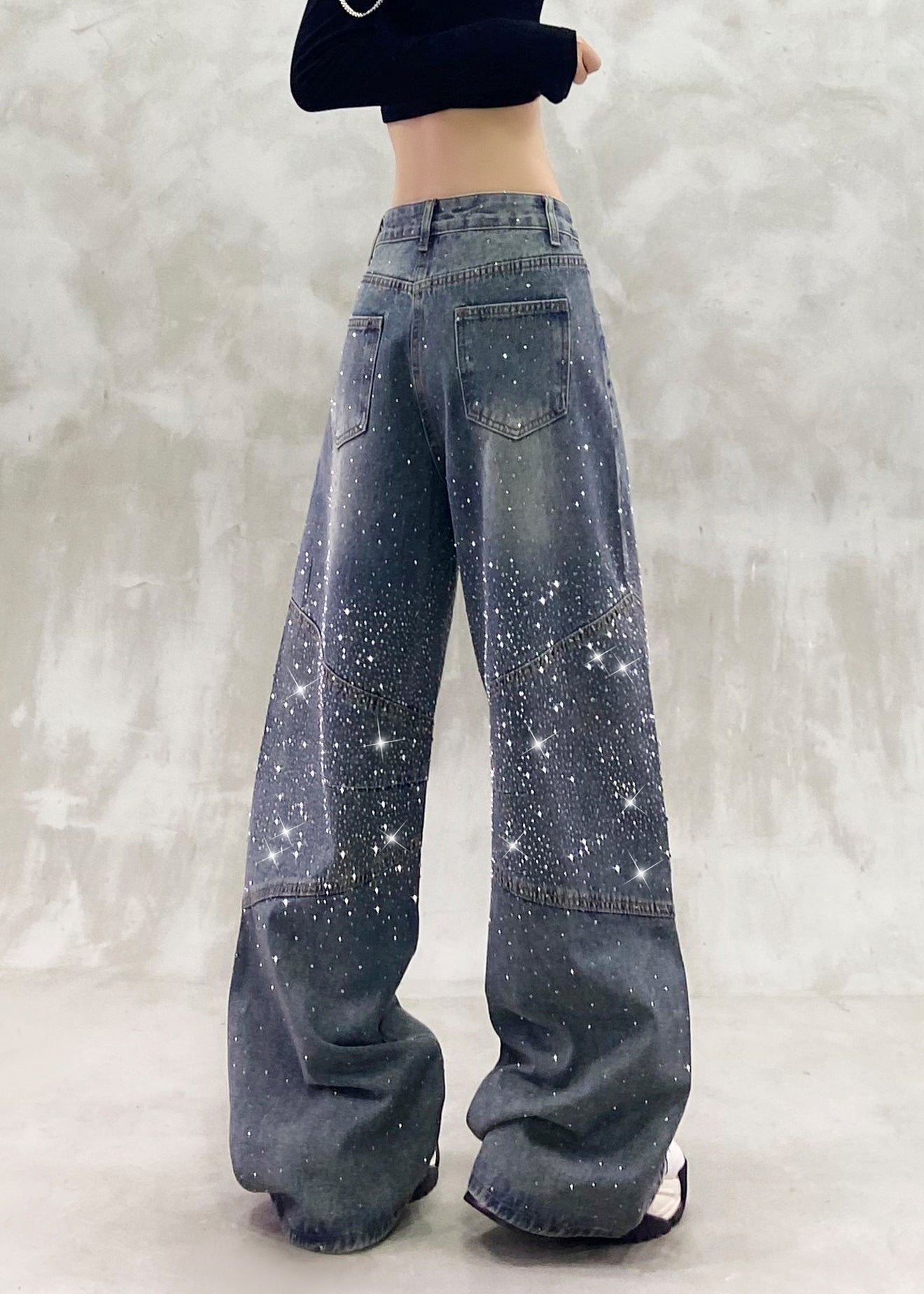 Pantalon droit en denim à taille haute et zircon, nouveauté automne - Urbann-Vibe