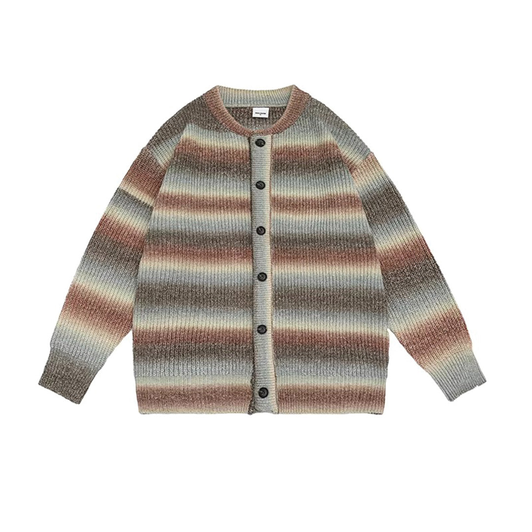 Women's oversized ombre striped knit cardigan with gradient pattern and button-front closure