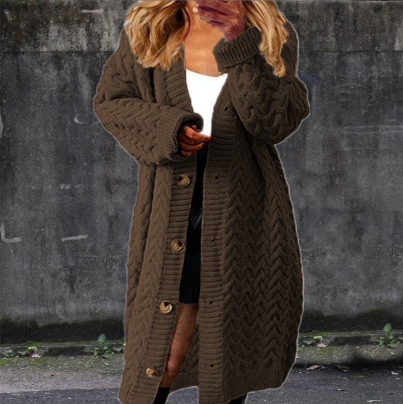 Women's long knitted cardigan cozy elastic fit relaxed longline silhouette casual layering piece