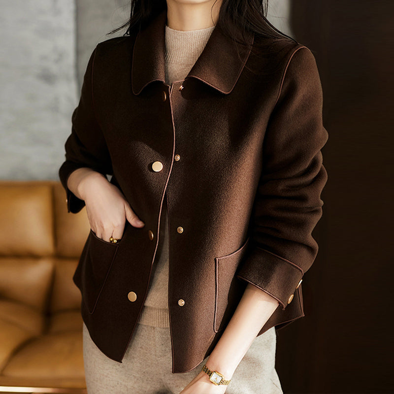 Clara women's short synthetic wool coat relaxed flowy fit breathable soft fabric city style