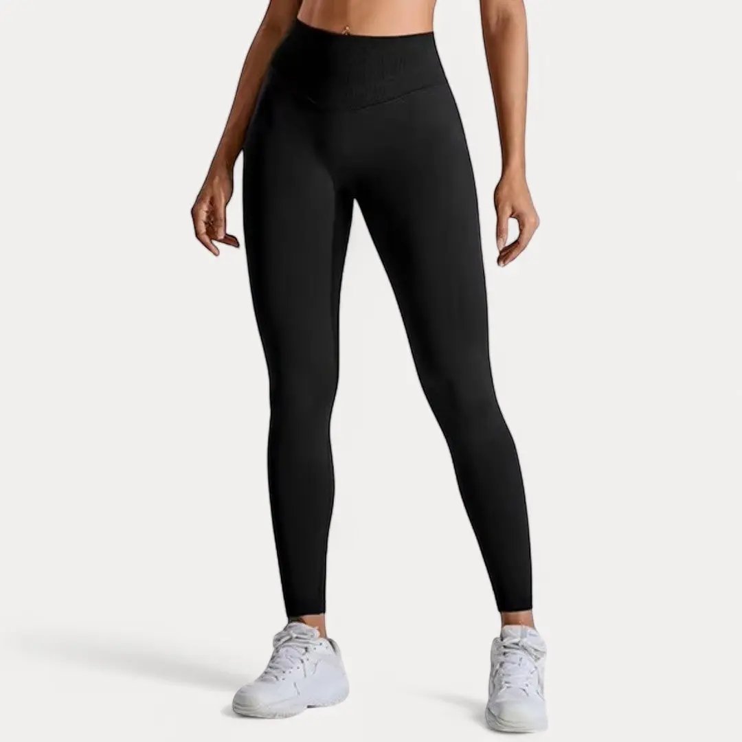 Women's black sculpt high-waist workout leggings with tummy control and scrunch butt-lift detail