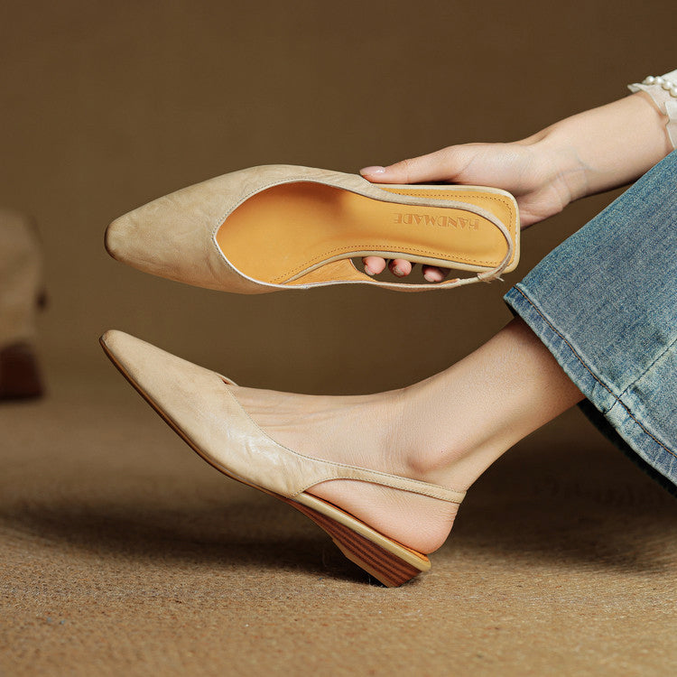 Women's beige pointed toe slingback flats faux leather sleek silhouette secure strap