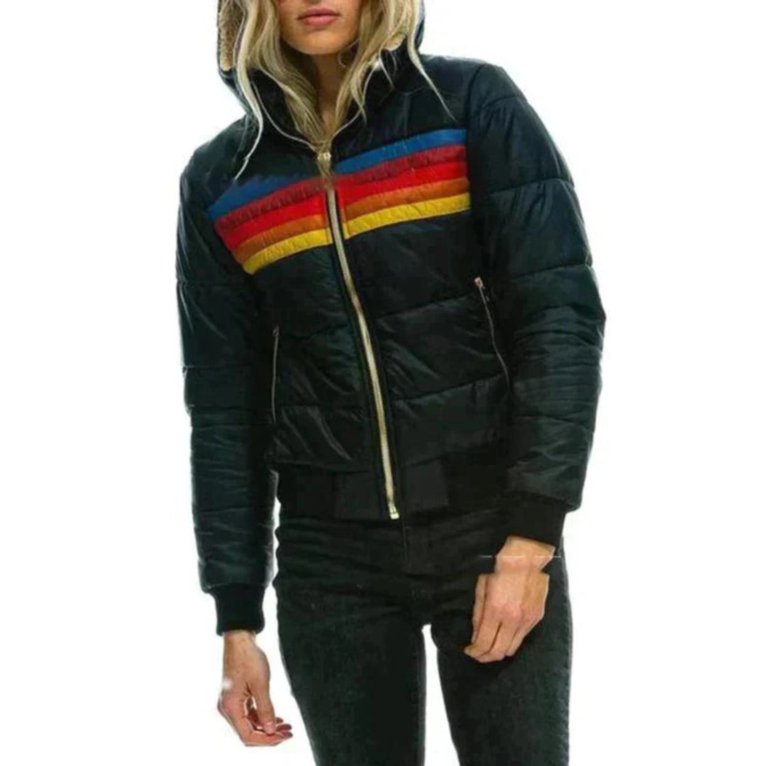 Women's color-block puffer winter jacket warm insulated trendy coat for cold weather